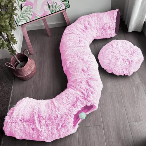 Cat Bed Tunnel Tube Toy Pink Plush - color: Pink Plush O