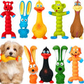 Wettarn 9 Pcs Latex Squeaky Dog Toys 7 Inch Soft Rubber Dog Chew Toy Animal Standing Stick Puppy Fetch Interactive Play Assorted Animal Accessories Gift for Small Medium Large Pet Christmas(Classic)
