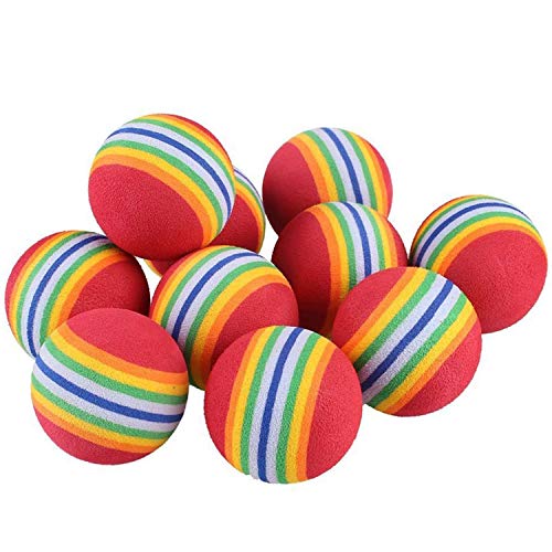 VOVIGGOL 12 Pack 2 Color Rainbow Cat Toy Balls Soft EVA Foam Interactive Indoor Kittens Favorite Toys 1.38" Dia. Small Dogs Puppies Toy Balls Bulk Activity Chase Quiet Play Sponge Ball - color: 12Pcs/ 2 Type Color