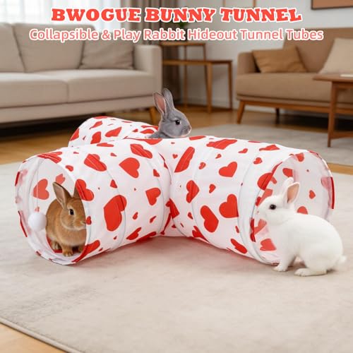 BWOGUE Bunny Tunnels & Tubes, 3-Way Collapsible Rabbit Hideout for Bunnies - color: Heart