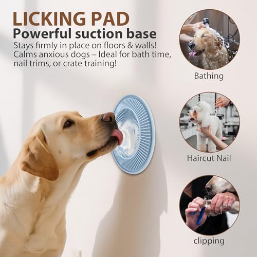 Lick Mat for Dogs and Cats, Slow Feeder Mats with Suction Cups - Bathing, Grooming and Training, Anxiety Relief Feeding Pad,Dishwasher-Safe Blue - color: Blue-Round