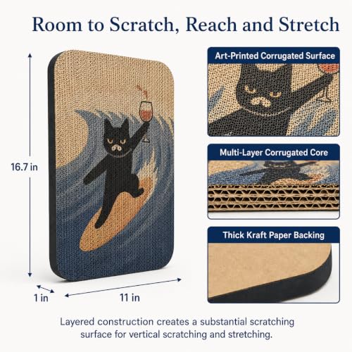 Cat Wall Scratcher, Art Cat Scratching Board for Indoor Cats - color: SurfingCat 1