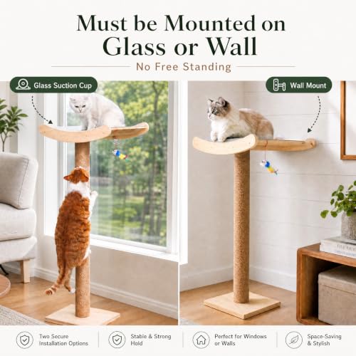 Cat Window Perch with Scratching Posts, 46-Inch Wooden Tree for Large Cats - size: Large