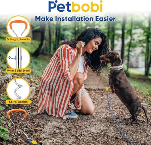 Petbobi Dog Tie Out Cable and Stake, 20ft Heavy Duty Dog Leads for Yard - color: Blue, size: 20 ft (120 lbs)