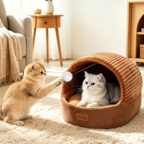 Cat Bed Cave with Pillow & Cat Toys, Cozy Cat Beds for Indoor Cats - size: S-15.7IN