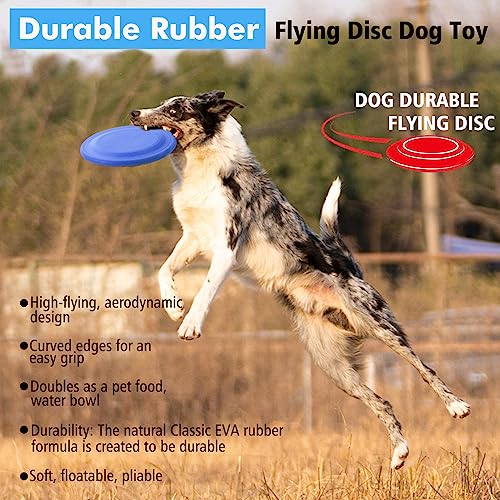 XIGOU Dog Flying Disc - Durable Rubber Flying Disc Dog Toy - 9.25" Indestructible Rubber Dog Flying Discs Flyer Dog Toys - Puncture Resistant & Bite Resistant Extremely - for Medium Large Dogs - color: Blue
