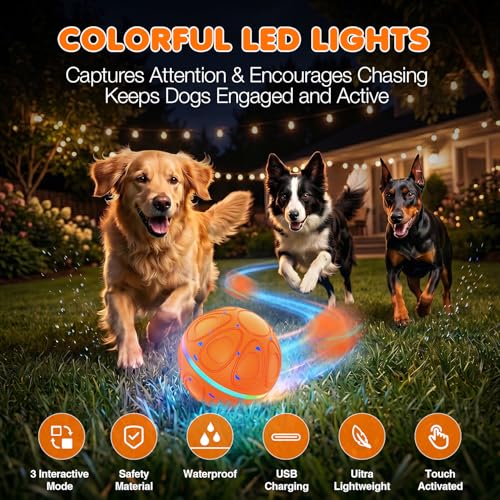Interactive Dog Toys Ball – Automatic 3-Modes Active Rolling Balls (Orange) - color: Orange