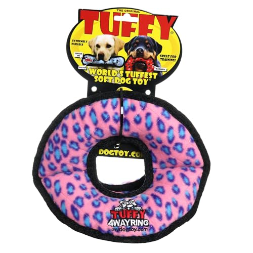 TUFFY® 2 Pack Ultimate 4Way Ring Ultra Durable Plush Dog Toys - color: 2PK Pink Leopard 4Way Ring