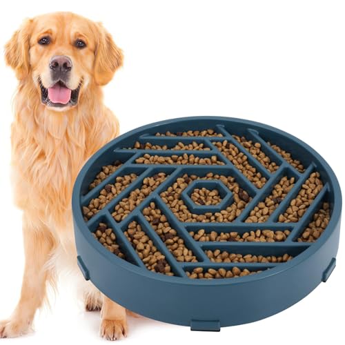 TOBYTO Slow Feeder Dog Bowls Large Medium Breed,Anti-Choking Slow Eating Dog Food Bowl,Non Slip Pet Slower Food Feeding Bowls Large Puzzle Slow Feeder Bloat Stop Maze Dog Dishes,Dark Blue - color: Dark Blue