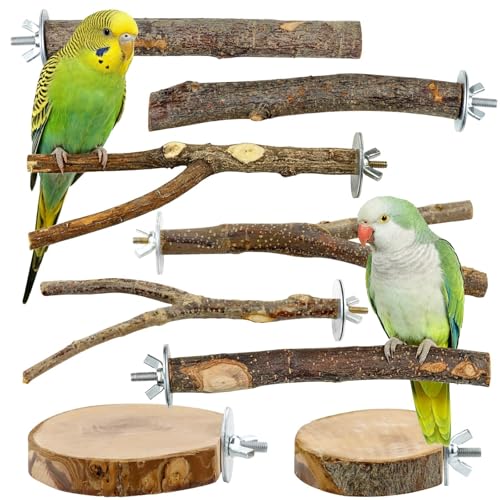 8-Piece Natural Wood Bird Perches for Budgie and Parakeet Cages - size: Core Perch & Platform - 8PCS