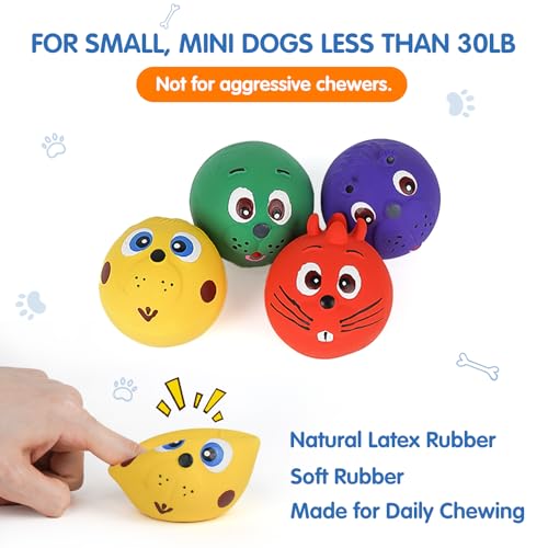 Dog Ball Toy, Smiley Face Squeaky Dog Toys Soft Dog Balls Latex Rubber Squeak Dog Toys for Small Medium Puppy Pet Dog (4 Pack) - color: Colorful Smiley Face