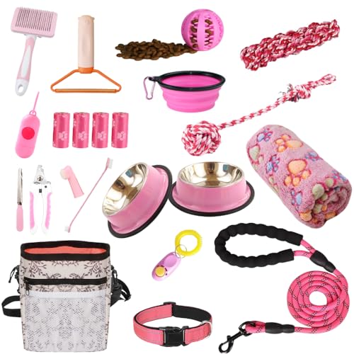 PupLuxe Puppy Starter Kit | Pink 22 Piece Great for Dog Training A Welcome Gift New First Time Owners and Experience Bundle - color: Pink