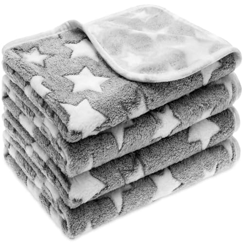 Tatuo 4 Pcs Fleece Dog Blankets for Puppy Cat, Grey, 24 x 16 in, Star - color: Grey, size: 24 x 16 in