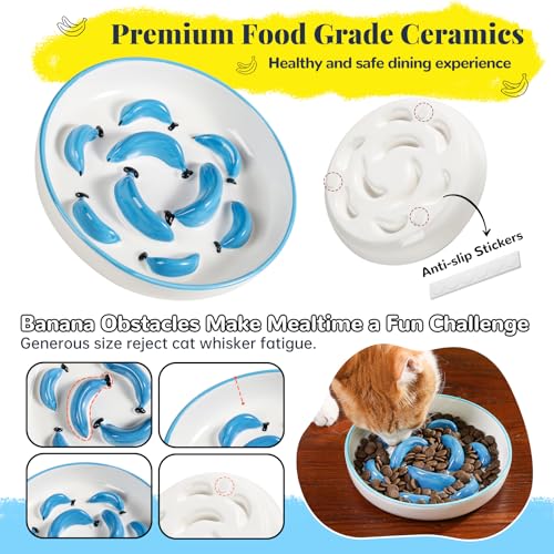 Ceramic Slow Feeder Cat Bowl, 6.3'' Wide Whisker Friendly Cat Puzzle Feeder - color: Bright Red, size: 1.2"H Standard