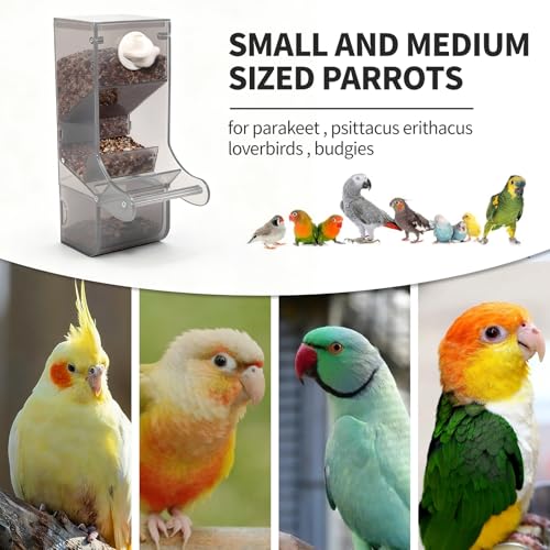 AOTU Automatic No Mess Bird Feeder for Cage - Crack-Resistant Plastic Bird Cage Seed Catcher Clear Bird Cage Feeder for Small Medium Birds Parrots Cockatiels Parakeets Conures Canaries (Light Gray) - color: Light Gray