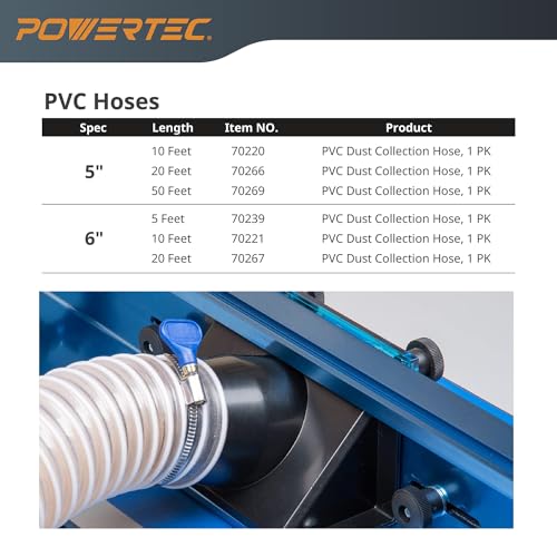 POWERTEC 5" x 10' Dust Collection Hose, 5 Inch Flexible PVC Hose for Woodworking and Garage, Wood Shop Dust Collection System, Planer, Cyclone Dust Separator, Ferrets and Small Pets Tunnel (70220) - size: 5"x10' Hose