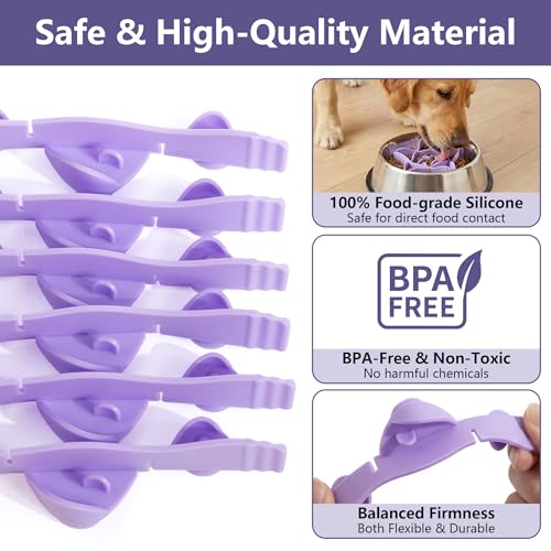 Silicone Dog Slow Feeder Bowl Insert with Suction Cups, Cuttable Food-Grade Lick Mat Divider Fits Stainless Steel Ceramic Glass Dog Bowls, Helps Slow Down Eating, Purple - color: Purple