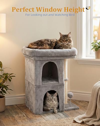 Aechonow Cat Tree for Large Cat,2 Cozy Cat Condo House for Large & Fat Cats - color: 24''Light Grey