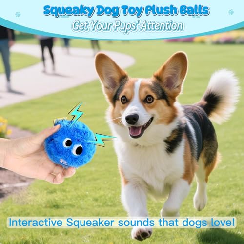 Squeaky Plush Ball Dog Toys for Small Medium Dogs, 3'' Soft Fuzz Ball - color: Blue-Berry Dog