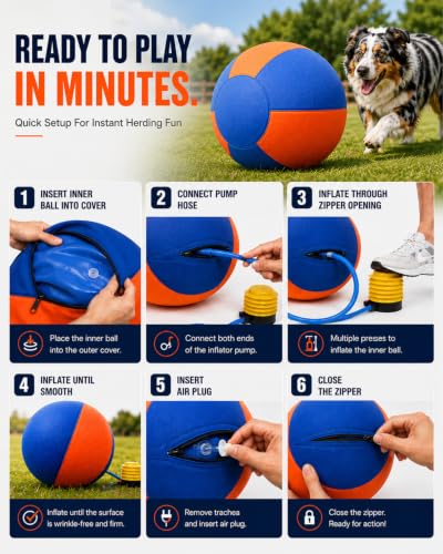 Herding Ball for Dogs, Durable Giant Herding Dog Toy for Aggressive Chewers, Inflatable Interactive Outdoor Play Ball for Medium & Large Dogs (25 Inch) - size: Large