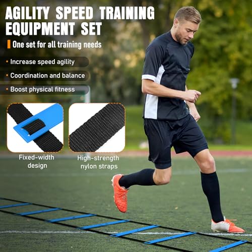 Agility Ladder, Agility Speed Training Equipment Set, 20ft Speed Ladder - color: Blue