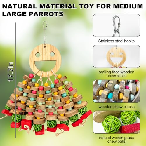Large Bird Toys for Parrots Toys Natural Colored Wooden Bird Cages Chew Accessories for Macaws, Cockatoos, African Grey, and Amazon Parrots (Colorful Round Discs) - color: Colorful Round Discs