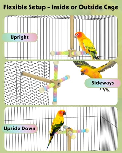 Pawfly Natural Wood Spinning Bird Standing Perch, 360 Degree Rotatable Chew Play Toy, Interactive Cage Accessory for Parakeets Cockatiels