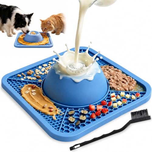 Lick Mat & Puzzle Toy Slow Feeder Dog Bowl with Rolling Ball for Dogs