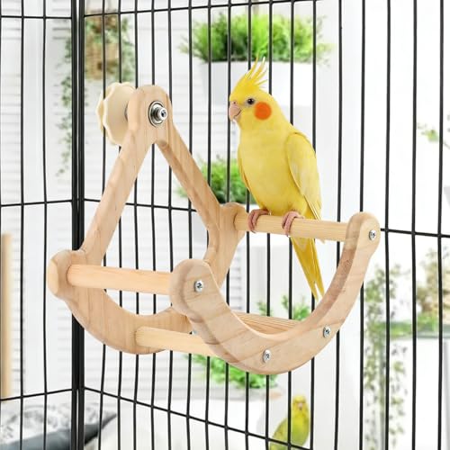 Bird Perch Toy, Wooden Interactive Rocking Parakeet Toys and Perches
