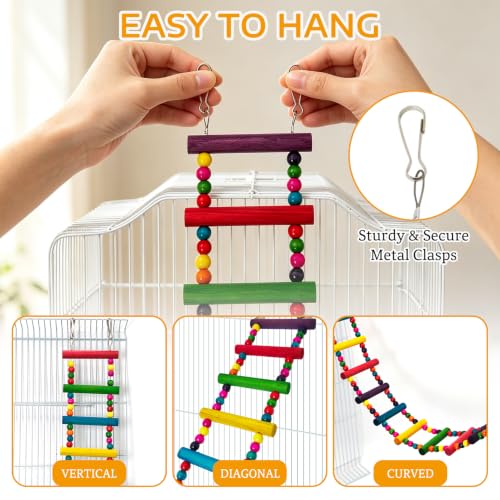 BNOSDM Bird Ladder Bridge Colorful Wooden Parakeet Toys Swing (45.3in) - size: 45in-20Steps-Colorful