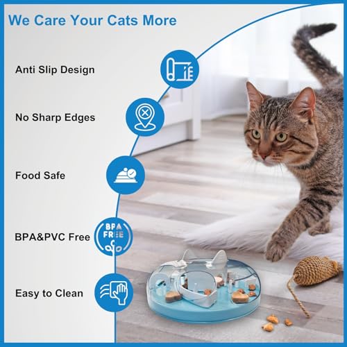 Interactive Cat Treat Puzzle Enrichment Toys, Sky Blue - color: Sky Blue