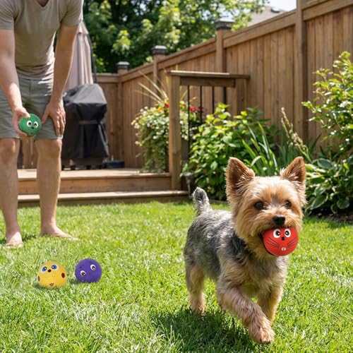 Dog Ball Toy, Smiley Face Squeaky Dog Toys Soft Dog Balls Latex Rubber Squeak Dog Toys for Small Medium Puppy Pet Dog (4 Pack) - color: Colorful Smiley Face