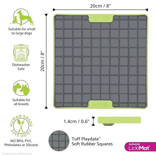 LickiMat Tuff, Heavy-Duty Playdate, Dog Slow Feeder Lick Mat, Boredom Anxiety Reducer; Perfect for Food, Treats, Yogurt, or Peanut Butter, Fun Alternative to a Slow Feed Dog Bowl, Green - color: Green
