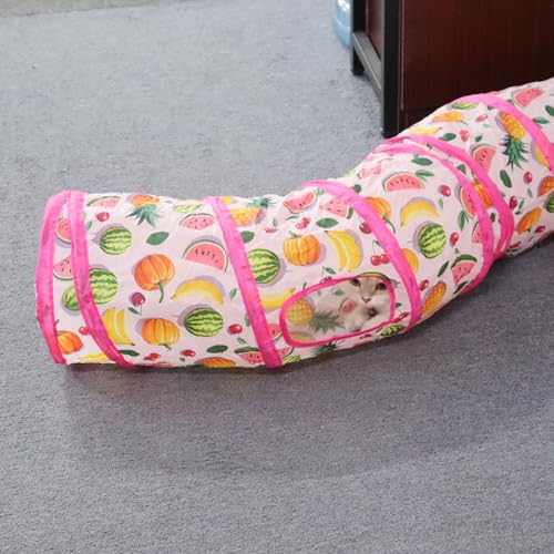Andiker Cat Tunnel for Indoor Cats, 45" Long Rainbow Collapsible Kitten Tube with a Fun Ball and 2 Holes Cat Play Tunnel, Rabbit Tunnel for Kittens Exercising Hiding Training and Running (S Pink) - color: S Pink