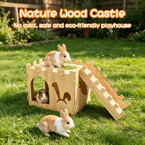 BWOGUE XL Wooden Rabbit Hideout Castle, Bunny House Wood for Small Animals - style: Modern