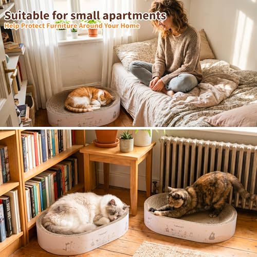 PatiencET 2-in-1 Oval Cat Scratcher Bed, Cardboard Lounger Scratch Bowl - size: Oval Wide - 1 Pack