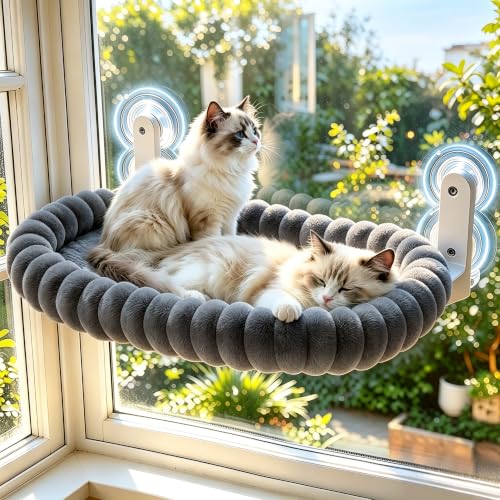 Cat Window Perch - Cordless Cat Window Hammock with 4 Strong Suction Cups, Ultra Soft Window Perch for Cats Inside - 2 in 1 Cats Window Bed Detchable & Washable Cushion 23.3 * 15.8in(Grey) - color: Gray