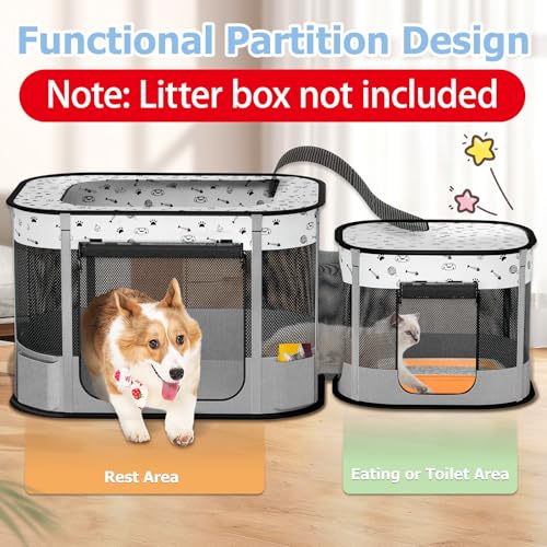 Portable Cat Playpen, Foldable Pet Dog Playpen, Kitten Puppy Play Pen - color: Grey