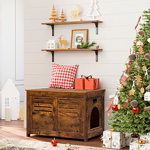 DINZI LVJ Long Wall Shelves, 23.6Inch Wooden Wall Mounted Shelves, Set of 2 - color: Rustic Brown, size: 23.6 Inch