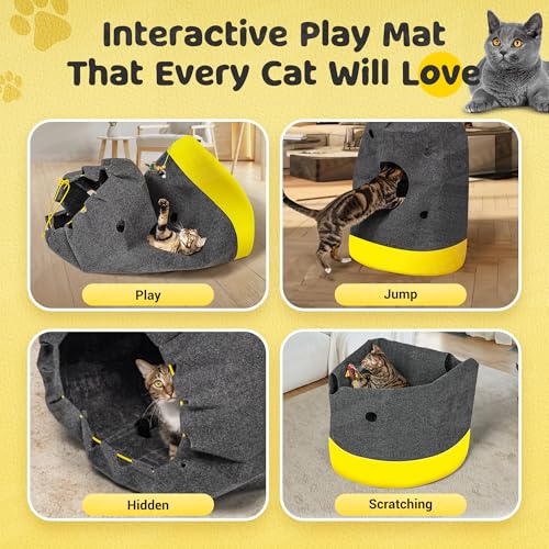 Homrich Interactive Cat Play Bag- Durable Rug for Hide and Seek, Collapsible Hole Mat, Tunnel Sleeping Bag for Indoor Cat- Fun Activity Pet Training Toy - size: Large