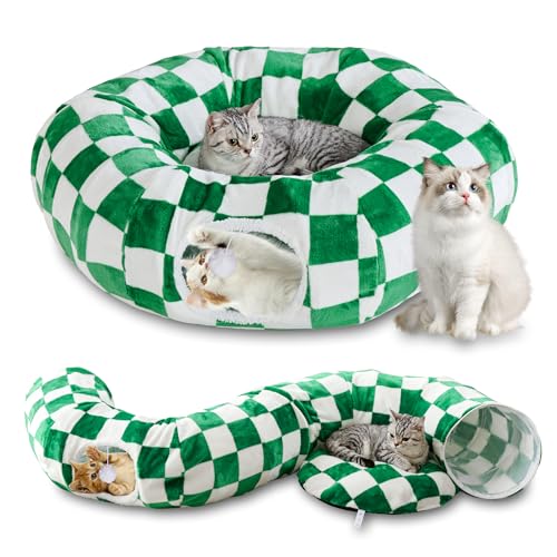 Cute Round Cat Tunnel for Indoor Cats, Green/White - color: Green/White, size: Round