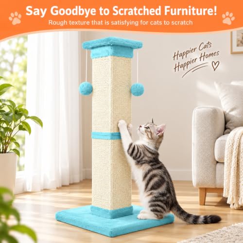 Cat Scratching Post 33 Inch Nature Sisal Cat Scratch Post for Indoor Cats, Large Cat Scratcher Protect Your Furniture, Cyan - color: Cyan