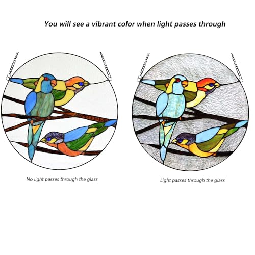 Bieye W10044 Parrots Tiffany Style Stained Glass Window Panel, Blue