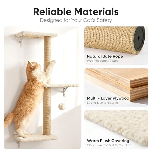 FUKUMARU Cat Wall Shelves, 4 in 1 Set, Beige - color: Beige