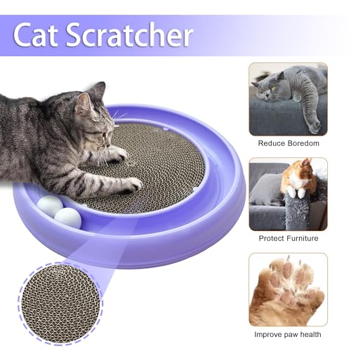 Interactive Cat Ball Track Toy for Indoor Cats, Cat Scratching Board & Exercise Set for Bored Indoor Adult and Kitten Mental & Physical Stimulation, with Spare Ball to Prevent Loss (Purple) - color: Purple