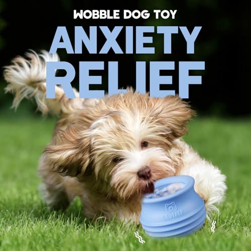 Dog Enrichment Treat Toy, Long-Lasting Wobbly Interactive Freeze Lick Toys for Dogs, Stuffable Puzzle Feeder Toy for Boredom, Silicone Treat Dispensing Chew Toy (Baby Blue,L) - color: Baby Blue, size: L