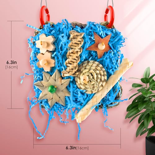KATUMO Conure Toys, Bird Foraging Toys Parakeet Shredding Grass Mat Hanging Toys for Cockatiel Conure Lovebird Parakeet Bird Cage Accessories - color: Blue