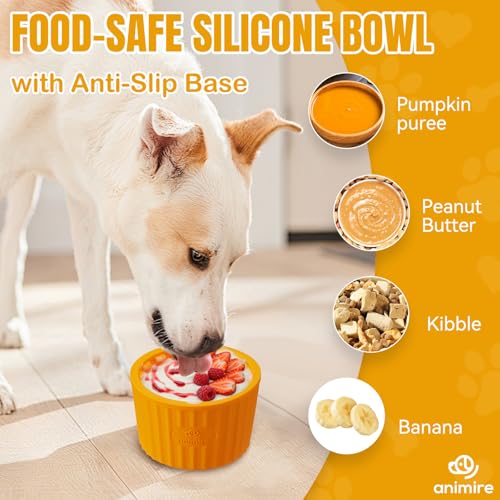 Dog Lick Bowl, Anxiety Relief Dog Licking Mat Freezer Treat Dispenser, Non-Slip Anti-Choking Silicone Slow Feeder Lick Bowl for Small Medium & Large Breed Dogs, BPA Free(Orange,M-L) - color: Orange, size: M-L