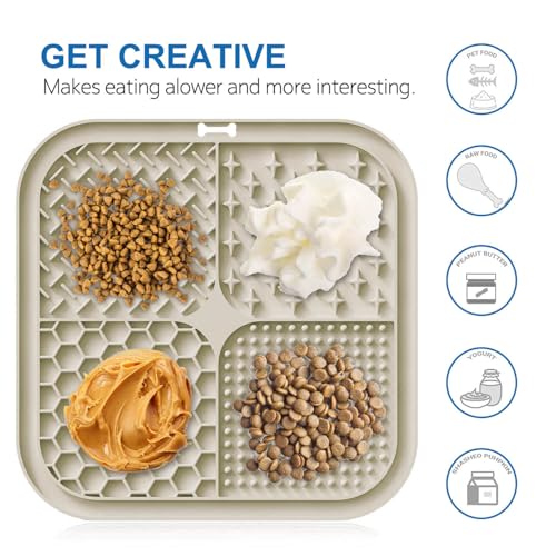 Licking Mat for Dogs & Cats with Suction Cups, 1 Pack Square Dog Slow Feeder Lick Pat for Anxiety Relief and Boredom, Dog Toys to Keep Them Busy, Pets Grooming Training Bathing Mat - color: Beige