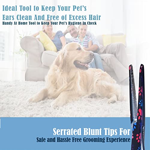 Dog Pet Ear/Nose Hair Puller Grooming Hemostat Locking Forceps Pliers, 5.5" (14cm), Straight (Black Multi Paws) - color: Black Multi Paws